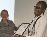 Ann de Beer (left) thanks Katlego Setwaba for the presentation.
